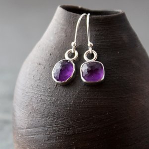 Asymmetrical Amethyst Earrings, neva murtha jewelry, sunshine coast bc jewelry