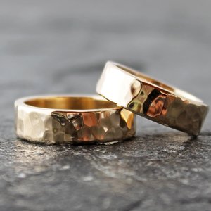 Hammered 14K Gold Wedding Bands, neva murtha jewelry, custom wedding bands, sunshine coast bc jewelry