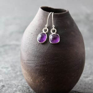 Asymmetrical Amethyst Earrings, neva murtha jewelry, sunshine coast bc jewelry