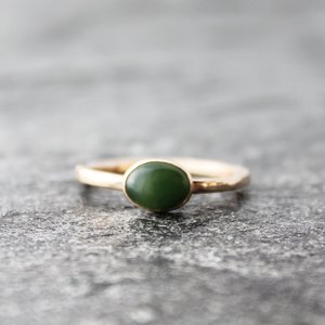 Canadian Nephrite Jade Ring with Hammered 14k Yellow Gold Band