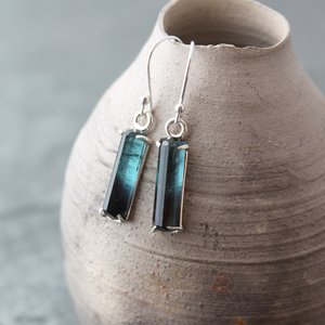 Bicolour Blue Tourmaline Earrings in Sterling Silver