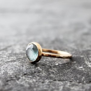 Delicate Blue Tourmaline and Gold Ring, neva murtha jewelry, sunshine coast bc jewelry
