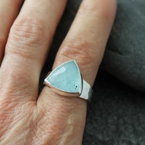 Aquamarine Ring with Hammered Sterling Silver Band, US Size 8