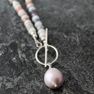 Sapphire Necklace with Freshwater Pearl and Sterling Silver