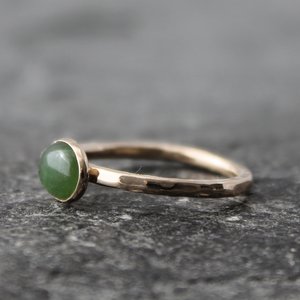 Canadian Nephrite Jade Ring with Hammered 14k Yellow Gold Band