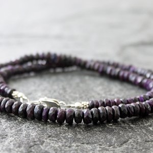 Sugilite Necklace with Sterling Silver Accents, 17.5" long