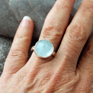 Aquamarine Statement Ring with Hammered Sterling Silver Band, US size 5.75