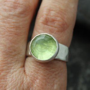 Peridot Moon Ring with Hammered Sterling Silver Band, US Size 7