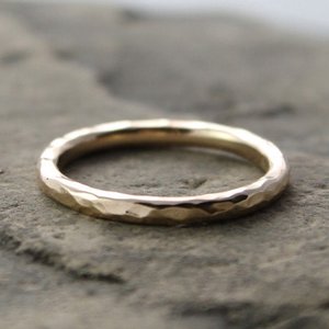 Hammered 14K Yellow Gold Wedding Band - 2mm