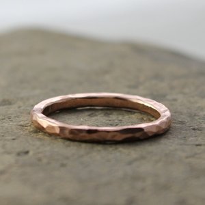 Hammered 14K Rose Gold Wedding Ring - 2mm