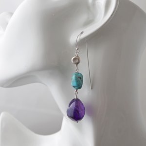 Amethyst and Turquoise Statement Earrings with Silver