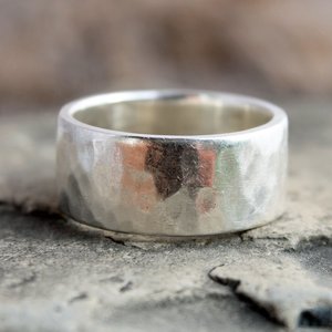 10mm Wide Hammered Sterling Silver Wedding Band