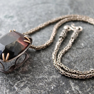 Rainbow Tourmaline Statement Necklace with 14K Gold and Silver