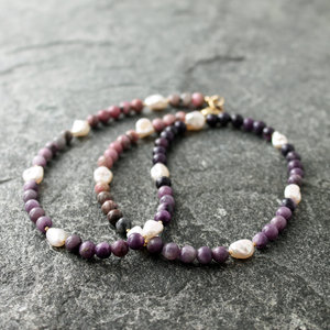 Sugilite Necklace with White Pearls and Gold Vermeil