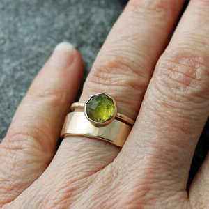 Peridot Ring with 14K Gold, US Size 6