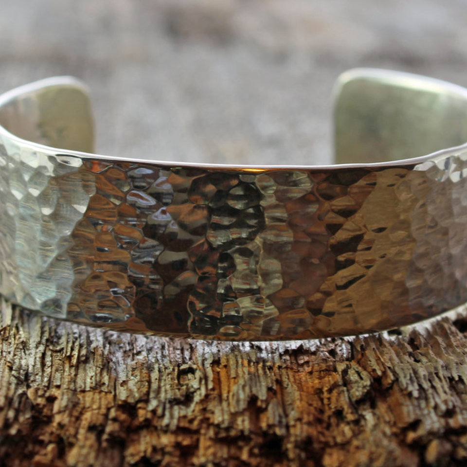 mens wide hammered sterling silver cuff