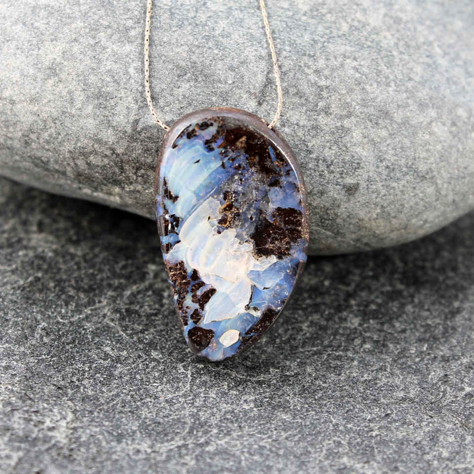 minimalist boulder opal necklace with sterling silver