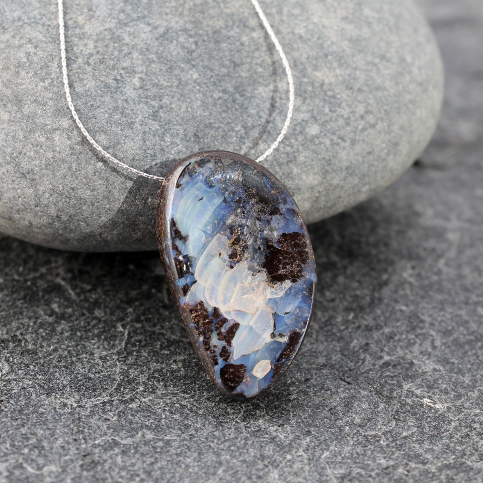 boulder opal necklace with delicate sterling silver chain