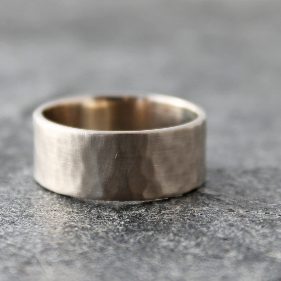 Hammered 14K White Gold Wedding Band