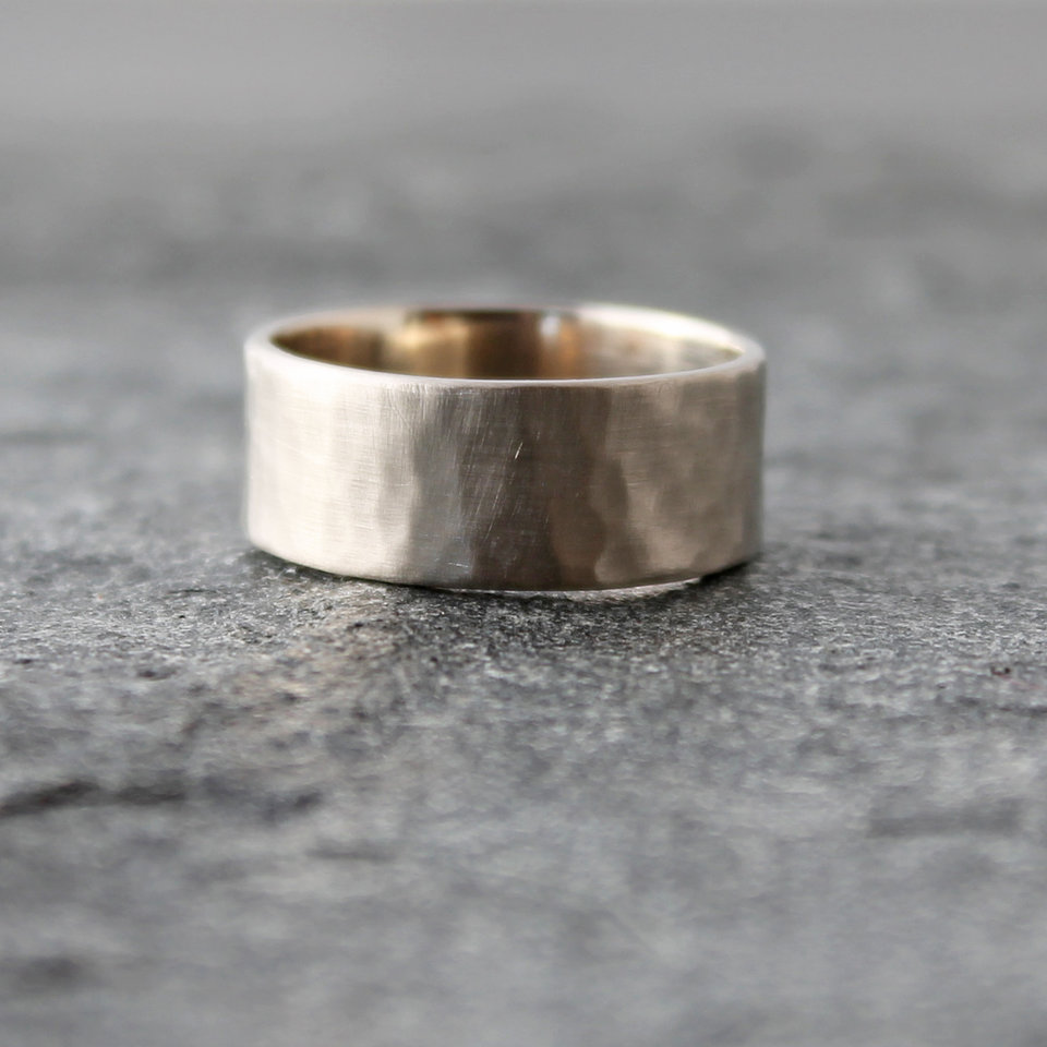 Hammered 14K Palladium White Gold Wedding Band