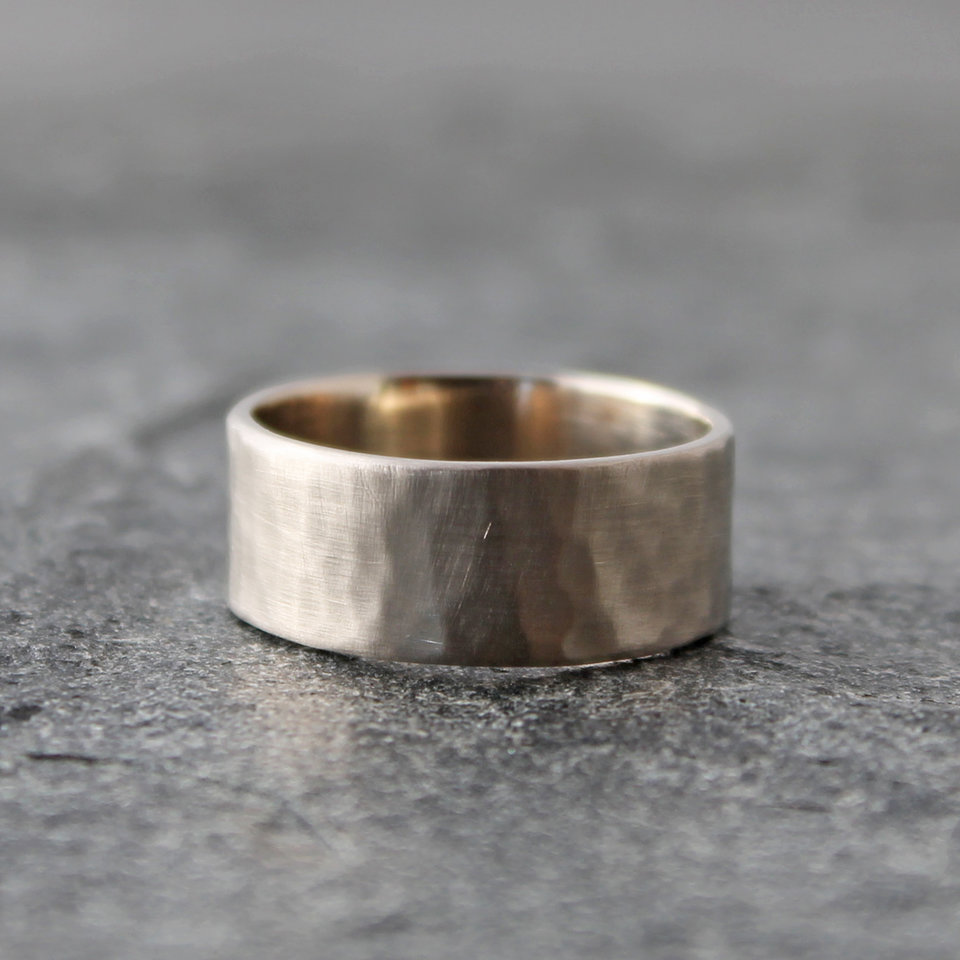 Hammered 14K White Gold Wedding Band