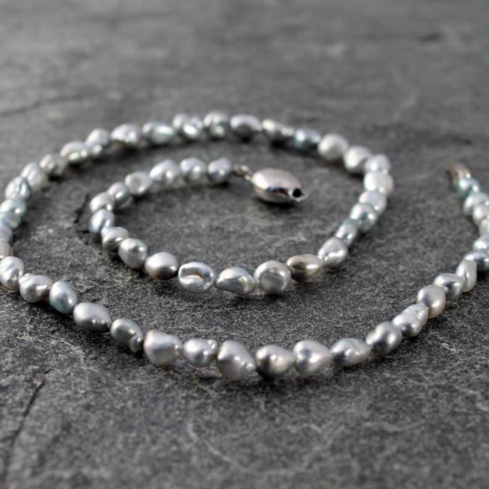 Tahitian Keshi Pearl Necklace with 14k White Gold Clasp, 16.75"