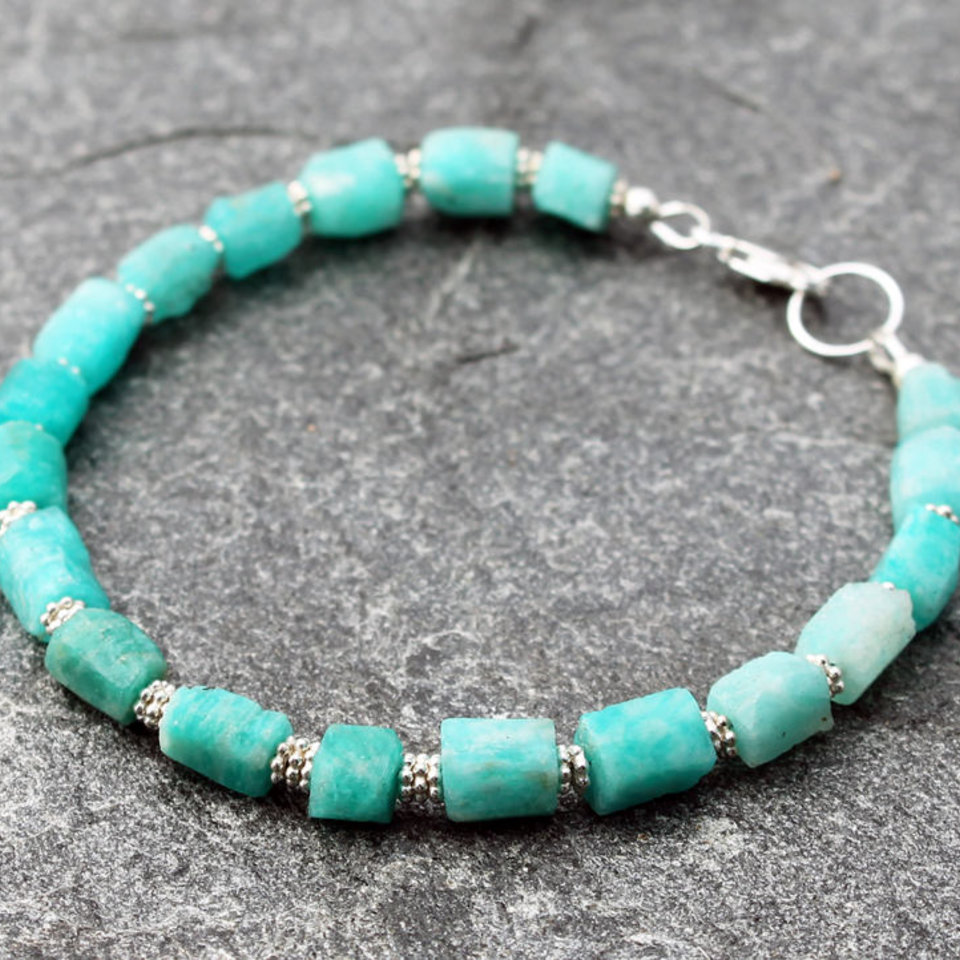 Amazonite Bracelet with Sterling Silver Accents, 7.5" wrist