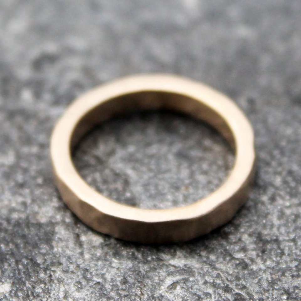 3mm Wide Hammered 14K Gold Wedding Band