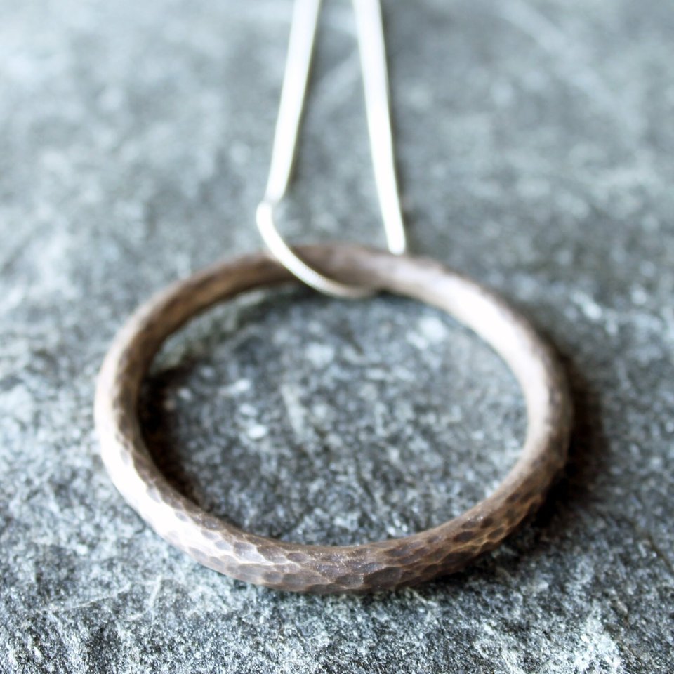 Large Artisan Hammered Sterling Silver Circle Necklace