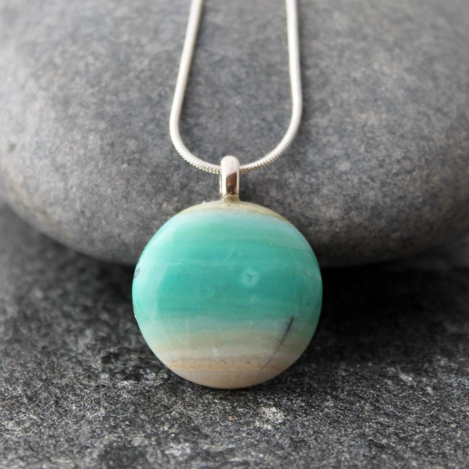 Indonesia Blue Opal Wood Necklace, neva murtha jewelry, sunshine coast bc jewelry