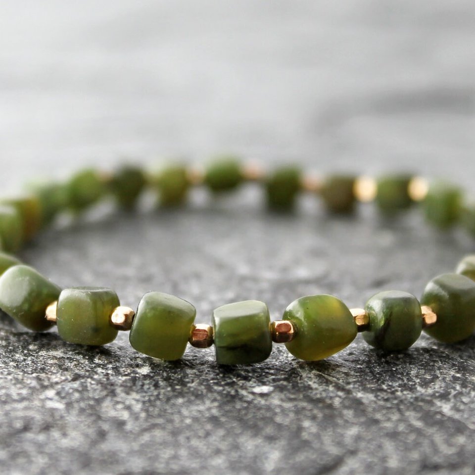 Canadian Nephrite Jade Bracelet with Gold-Filled Nuggets