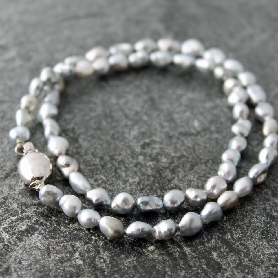 Tahitian Keshi Pearl Necklace with 14k White Gold Clasp, 16.75"