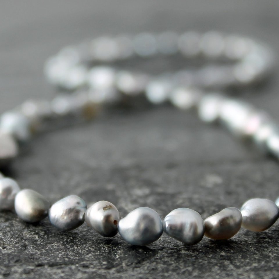 Tahitian Keshi Pearl Necklace with 14k White Gold Clasp, 16.75"
