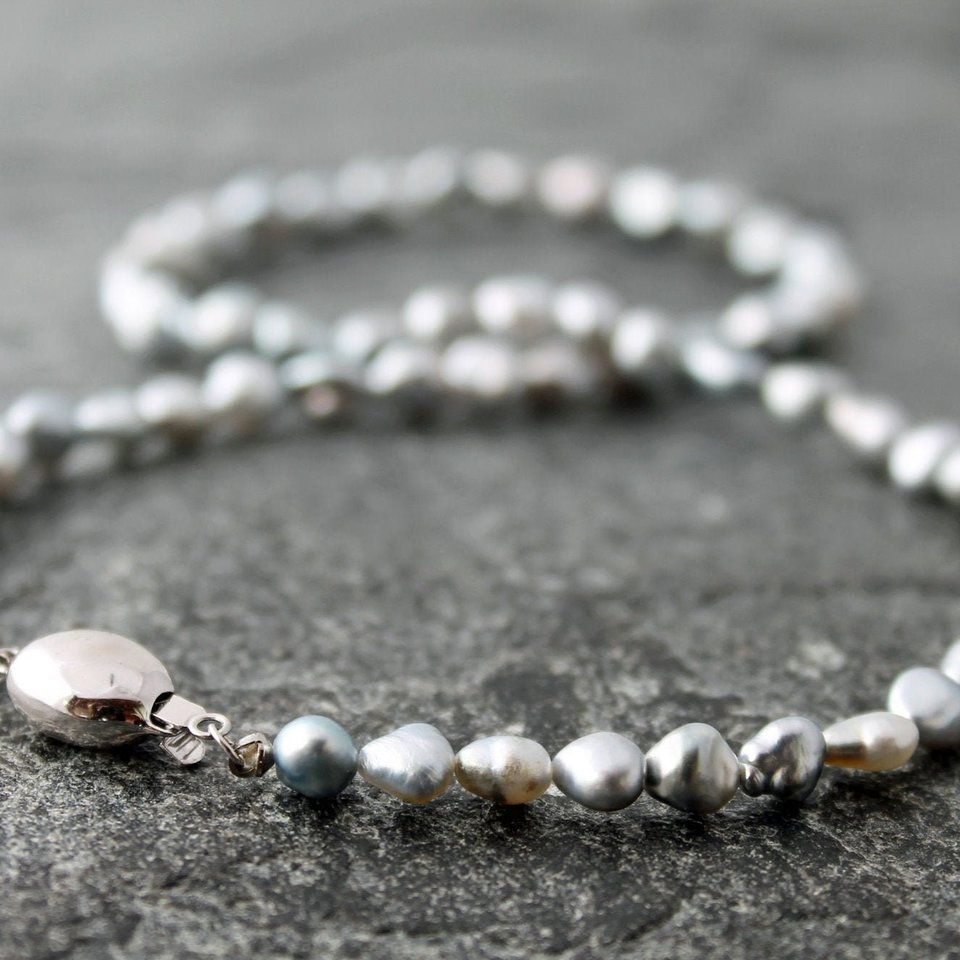Tahitian Keshi Pearl Necklace with 14k White Gold Clasp, 16.75"