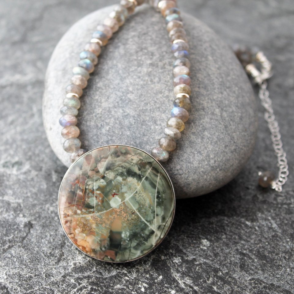 Morrisonite Jasper Moon Necklace, neva murtha jewelry, sunshine coast bc jewelry