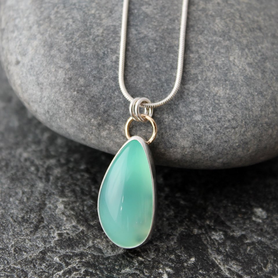 Chrysoprase Necklace with Sterling Silver and 14K Gold