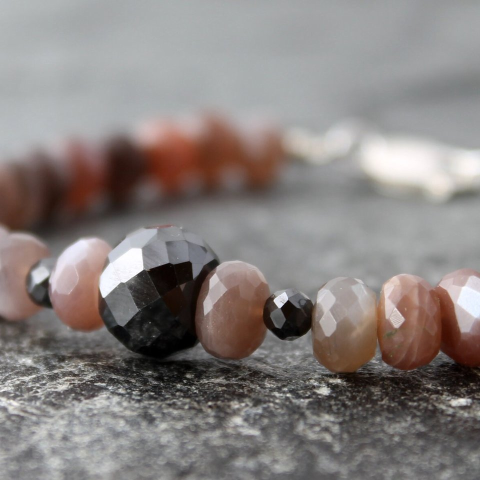 Chocolate Moonstone Bracelet with Black Diamond, 7.5" wrist