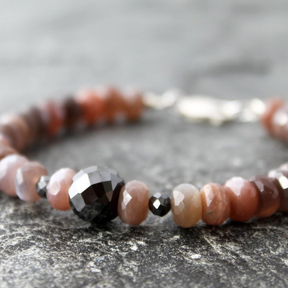 Chocolate Moonstone Bracelet with Black Diamond, neva murtha jewelry, sunshine coast bc jewelry