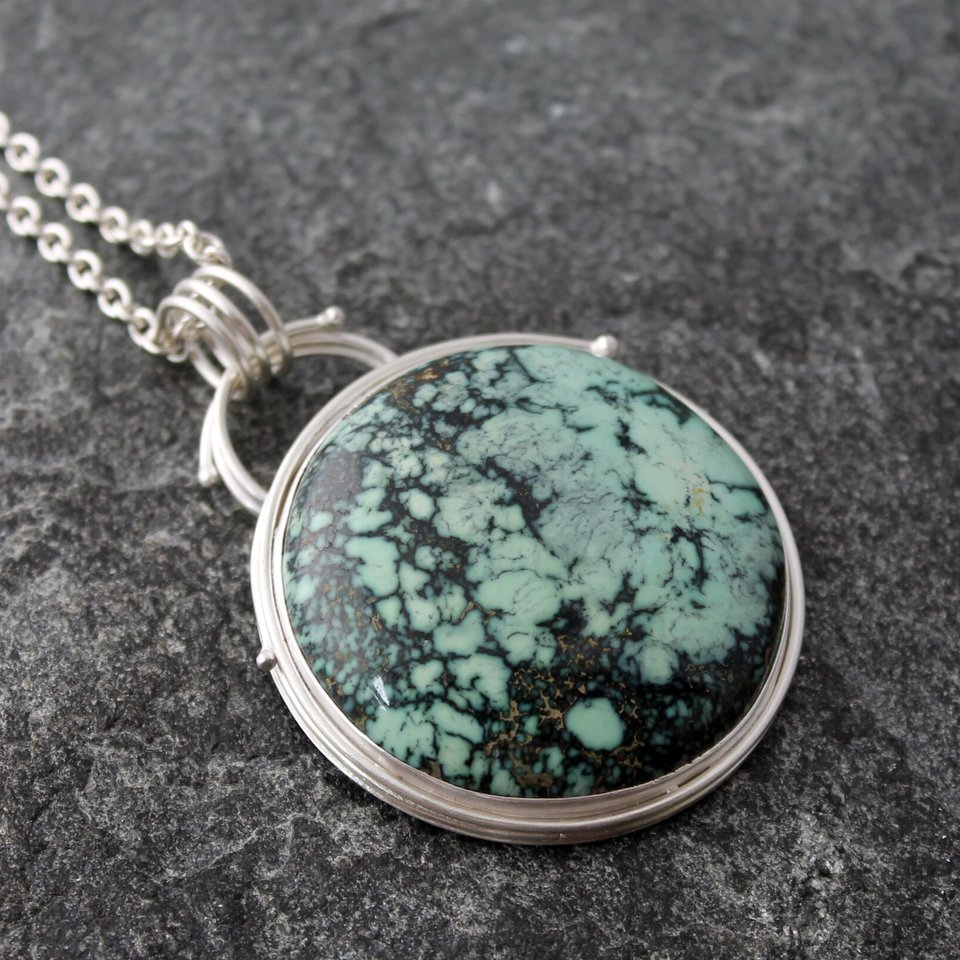 Snowville Variscite Statement Necklace with Fine and Sterling Silver