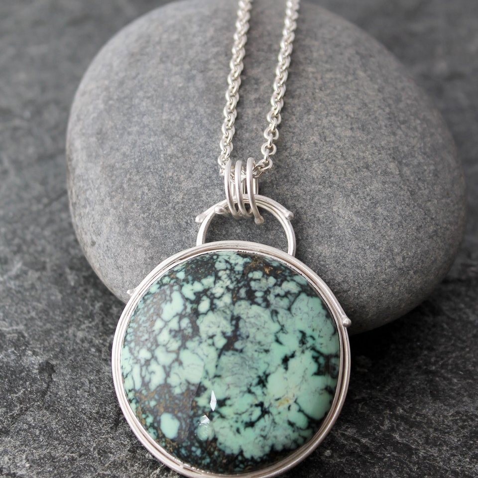 Snowville Variscite Statement Necklace with Fine and Sterling Silver