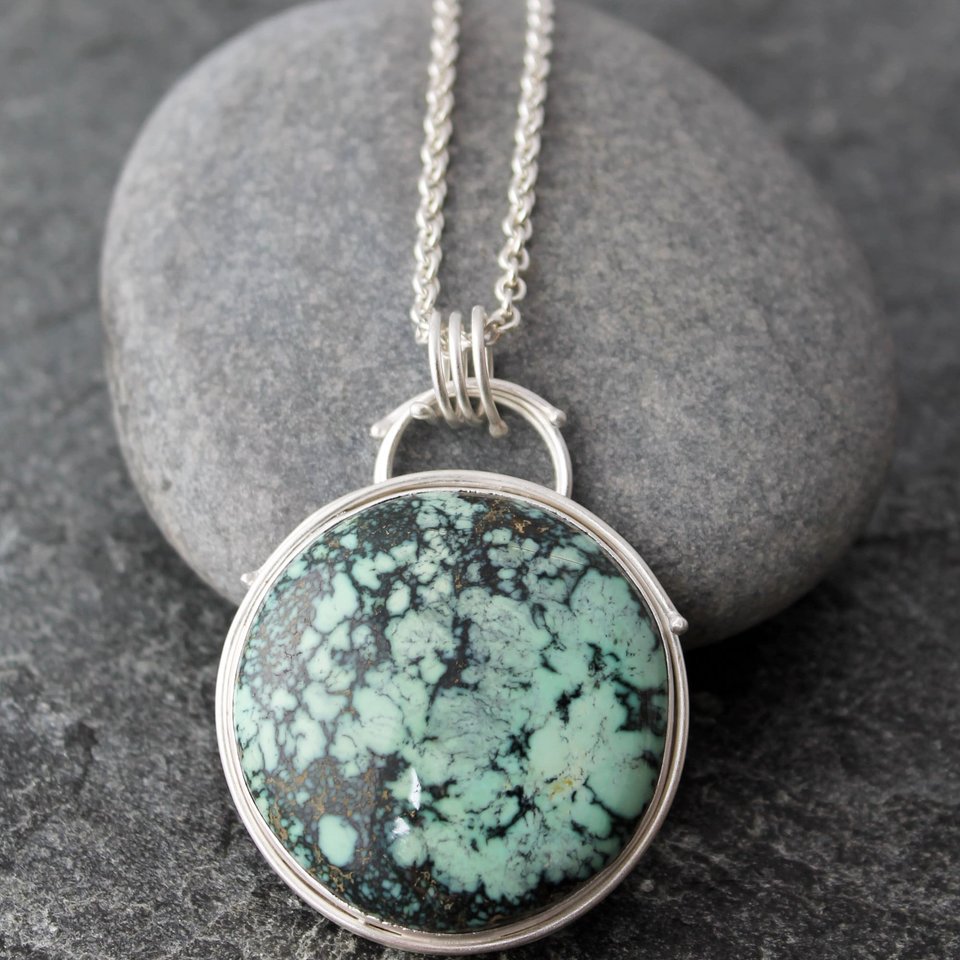 Snowville Variscite Statement Necklace with Fine and Sterling Silver