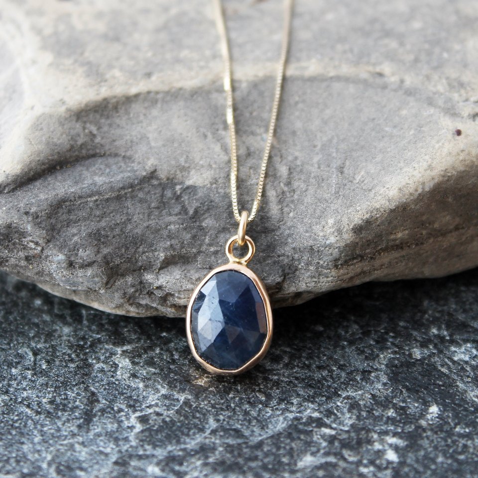 Sapphire Pendant Necklace with 14K Gold