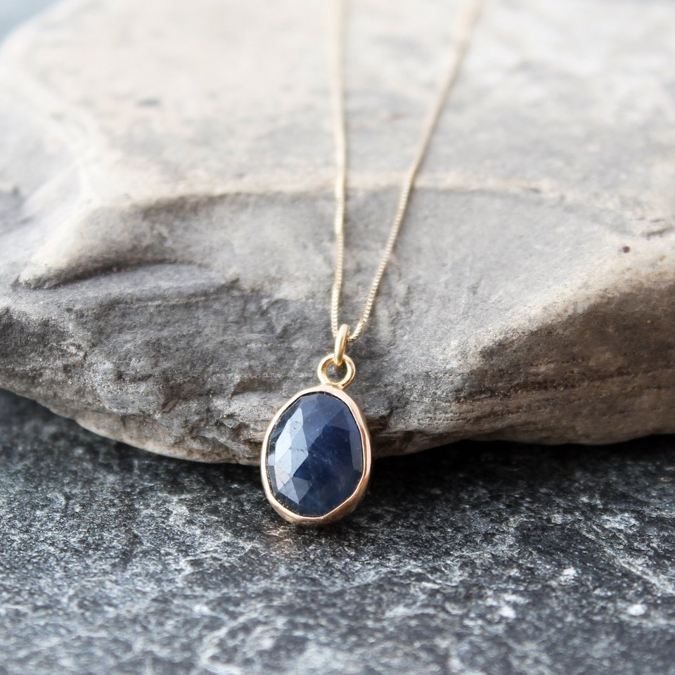 Sapphire Pendant Necklace with 14K Gold