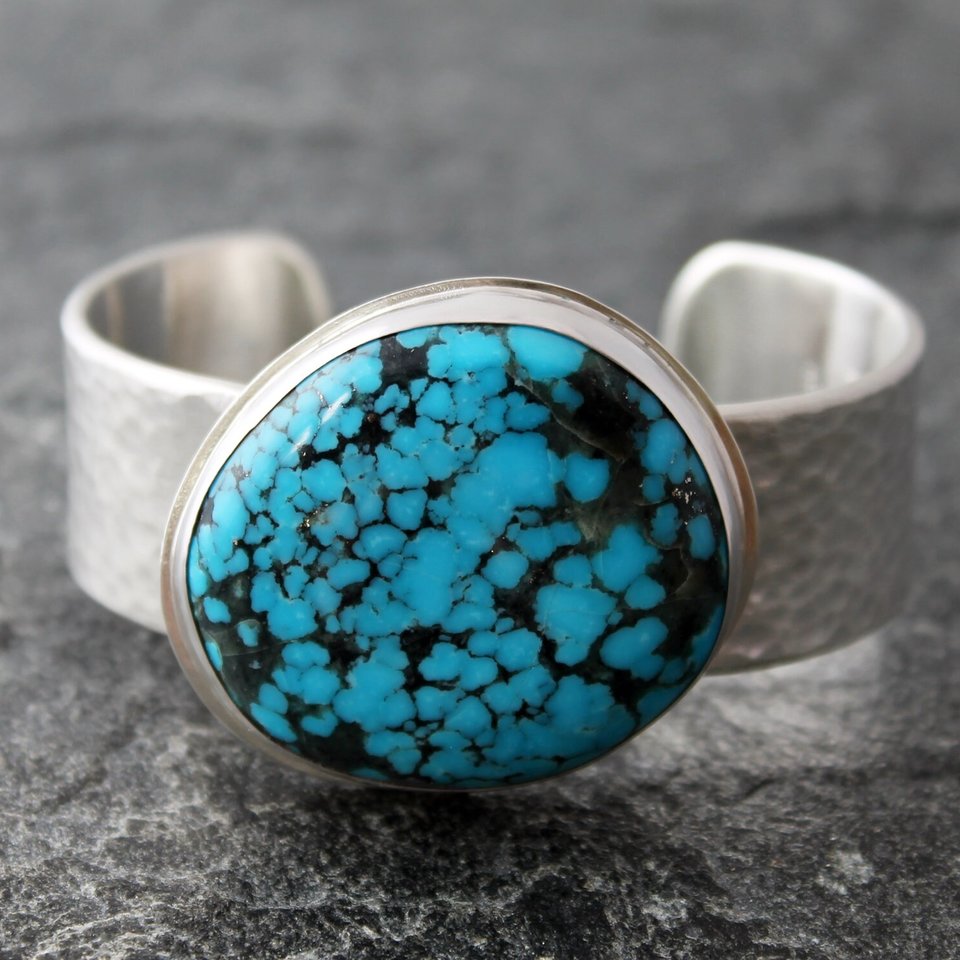 Kingman Ithaca Peak Turquoise Bracelet with Fine and Sterling Silver, Fits 6.5 to 7" Wrist