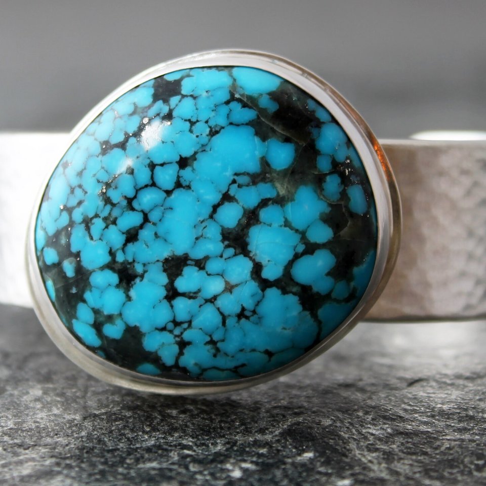 Kingman Ithaca Peak Turquoise Bracelet with Fine and Sterling Silver, Fits 6.5 to 7" Wrist