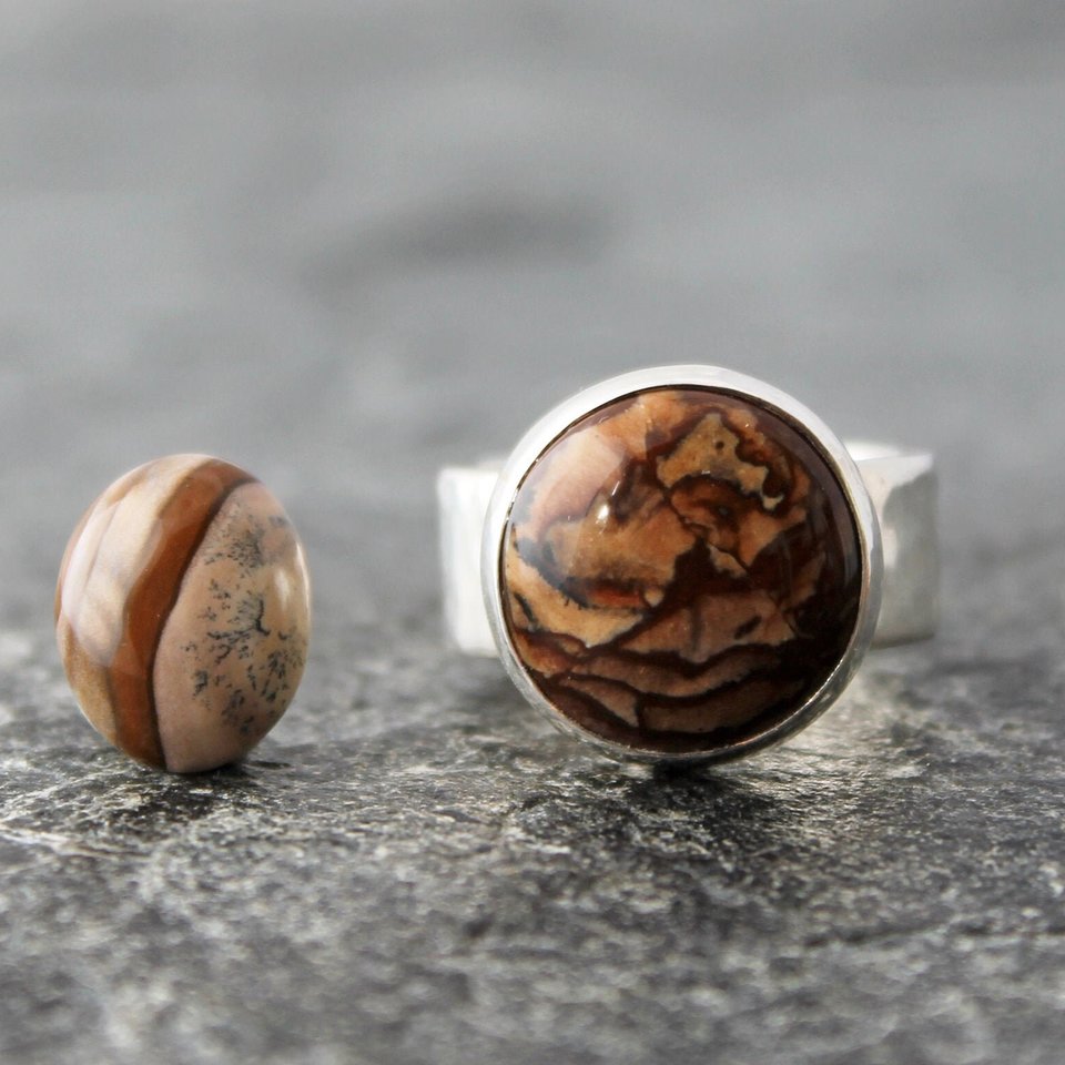 Custom Blue Biggs Jasper Ring, neva murtha jewelry, sunshine coast bc jewelry