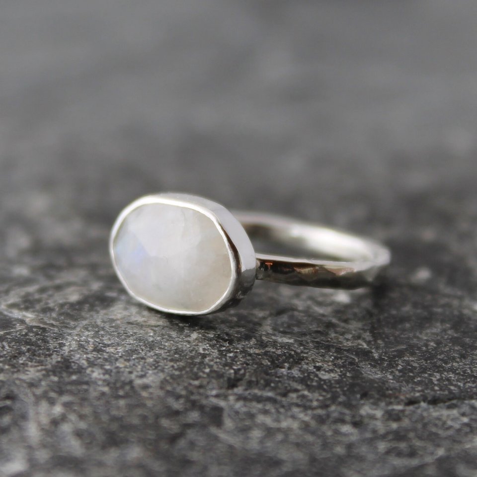 Rainbow Moonstone Ring with Sterling Silver, US size 6.25