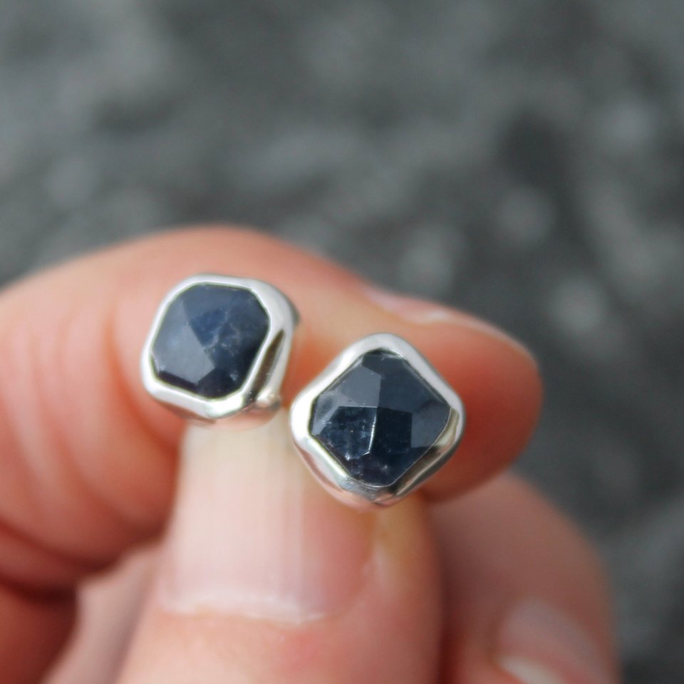 Sapphire Stud Earrings in Silver
