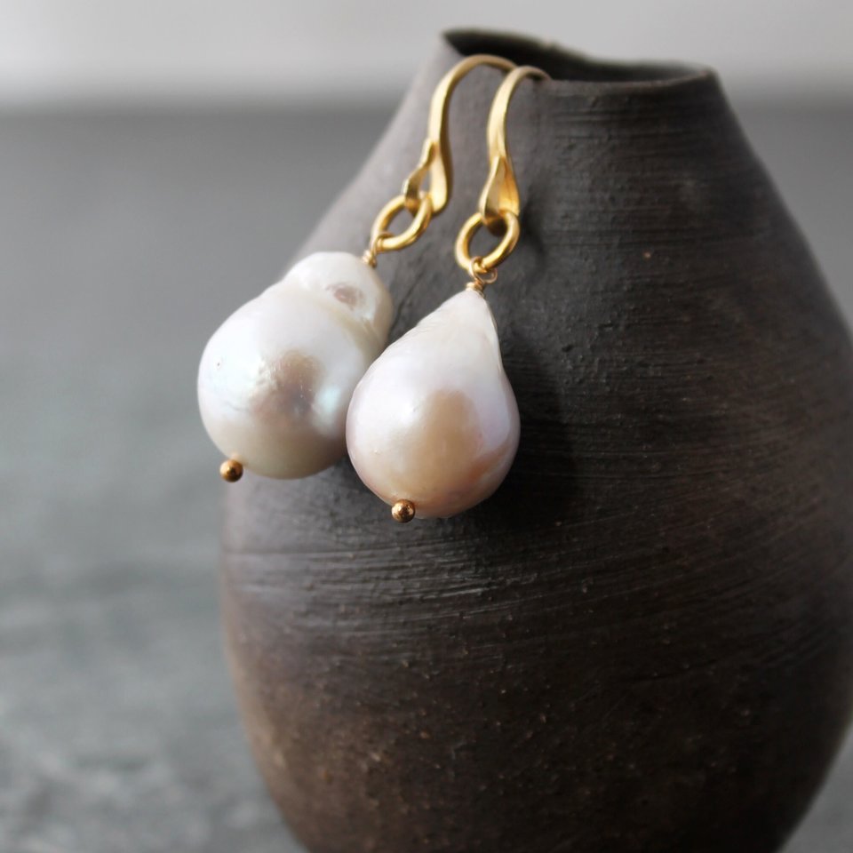 Baroque Pearl Earrings with Gold Vermeil, neva murtha jewelry, sunshine coast bc jewelry