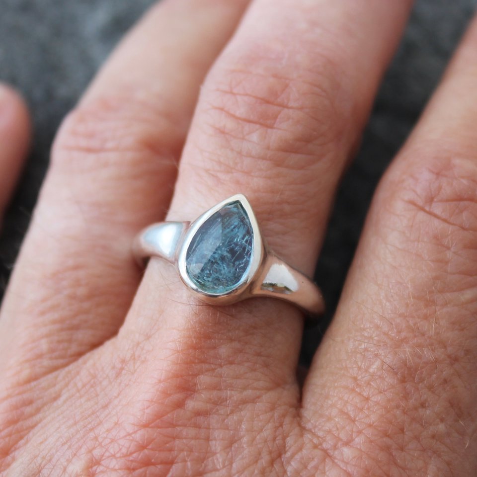 Aquamarine Ring in Sterling Silver, US Size 8-8.25